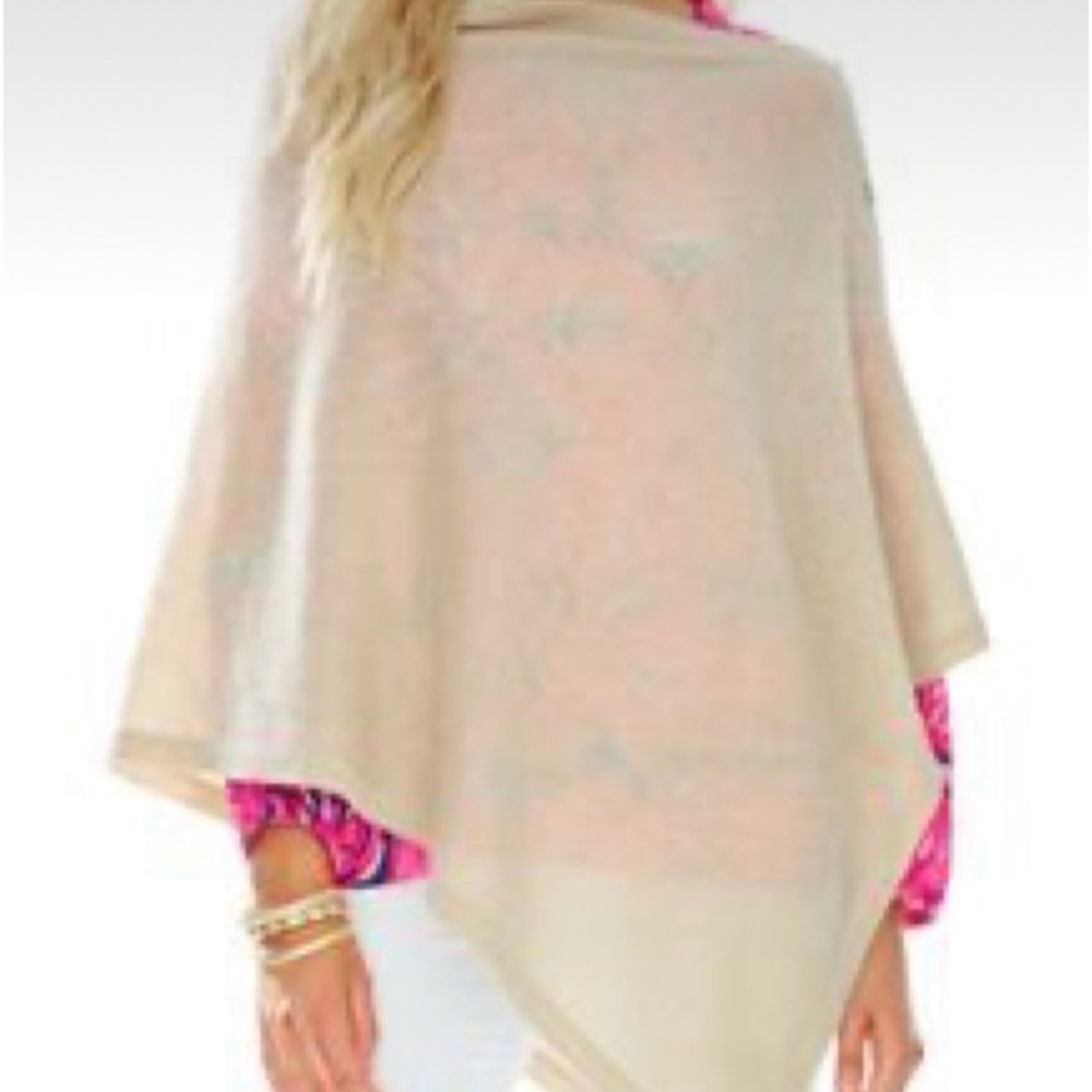 RARE Lilly Pulitzer HARP Sparkle cashmere wrap o/s heathered wheat poncho NWT